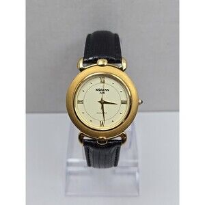 Vintage Korean Air Golden Tower Quartz Watch Gold Tone Leather New Battery